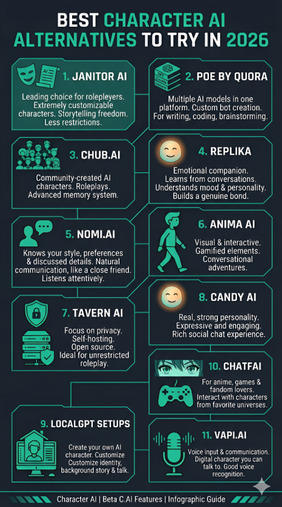 Best Character AI Alternatives You Must Try Today Free 1 Infographics Best Character AI Alternatives to Try in 2026