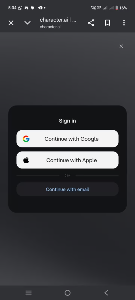 Standard Login flow Screenshot 2